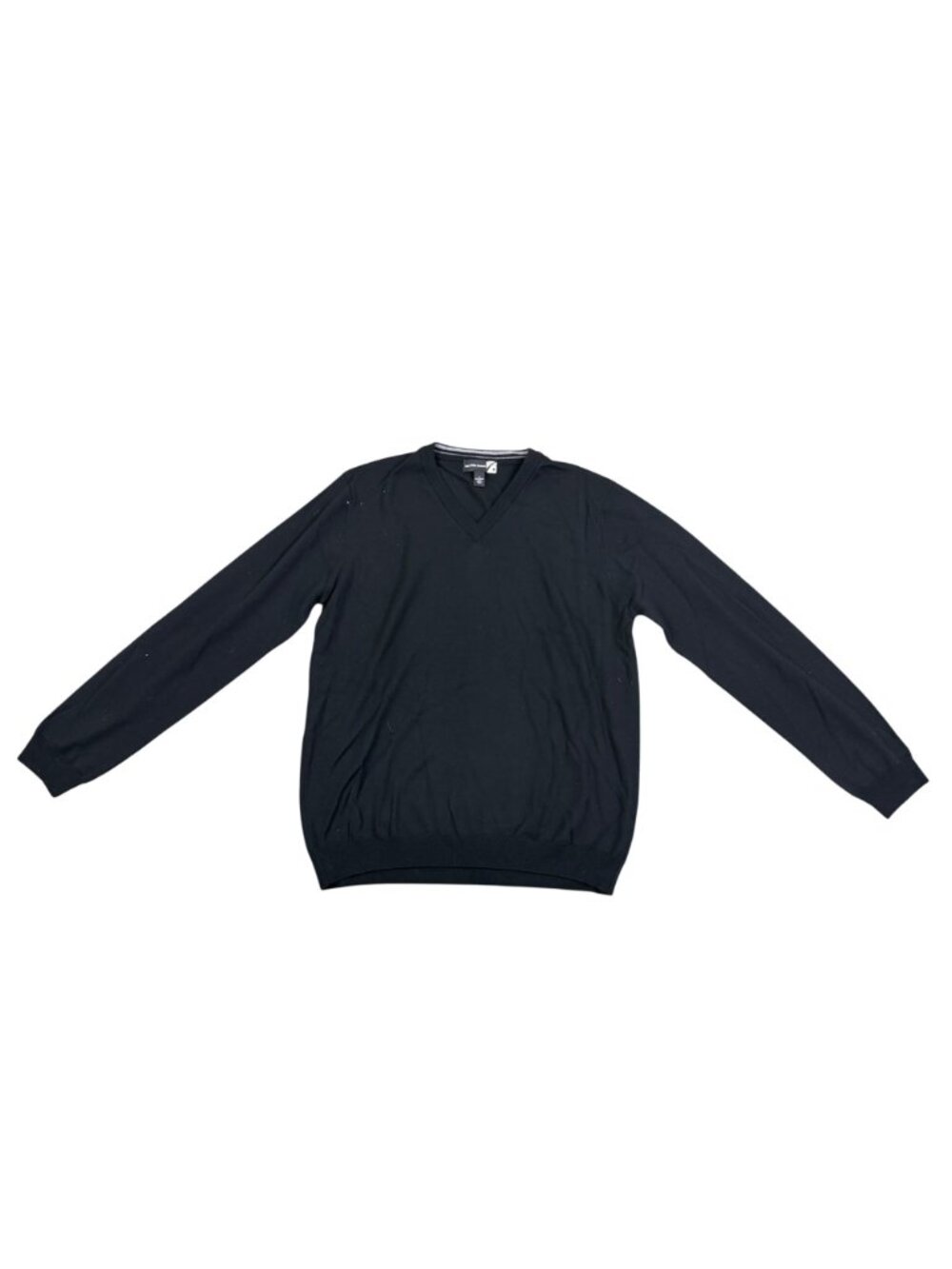 Saks Fifth Avenue Mens Black Merino Wool V-Neck Sweater Italy Size M